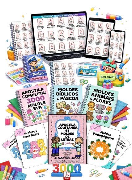 Moldes de EVA organizados e coloridos